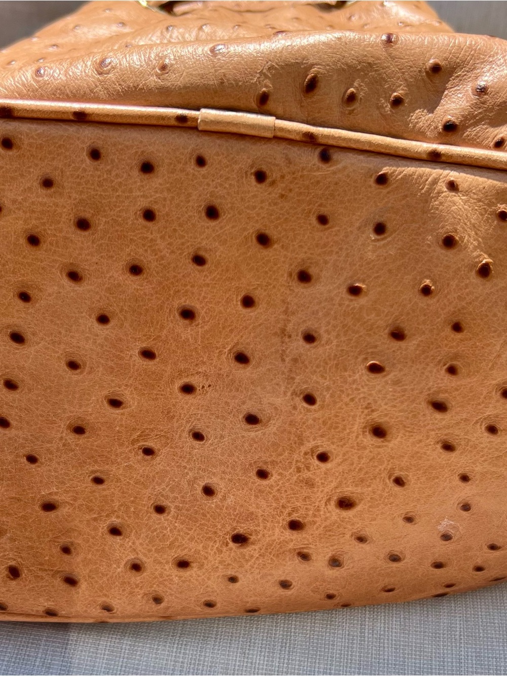 Dooney & Bourke Tan Ostrich-Embossed Leather Drawstring Bucket Bag - Picture 5 of 8